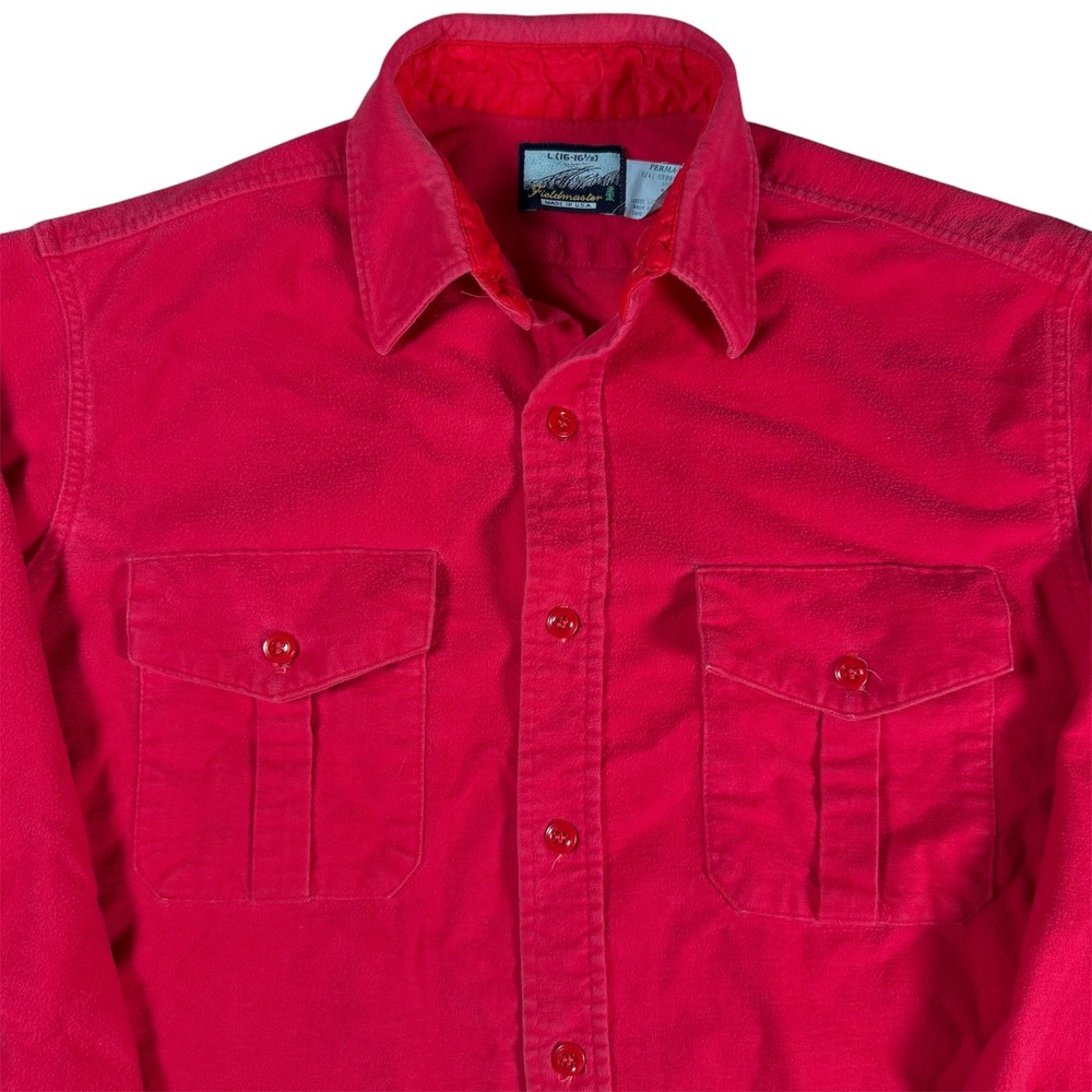 Fieldmaster Chamois Shirt Mens L Red Vintage Long Sleeve Button Down Cotton